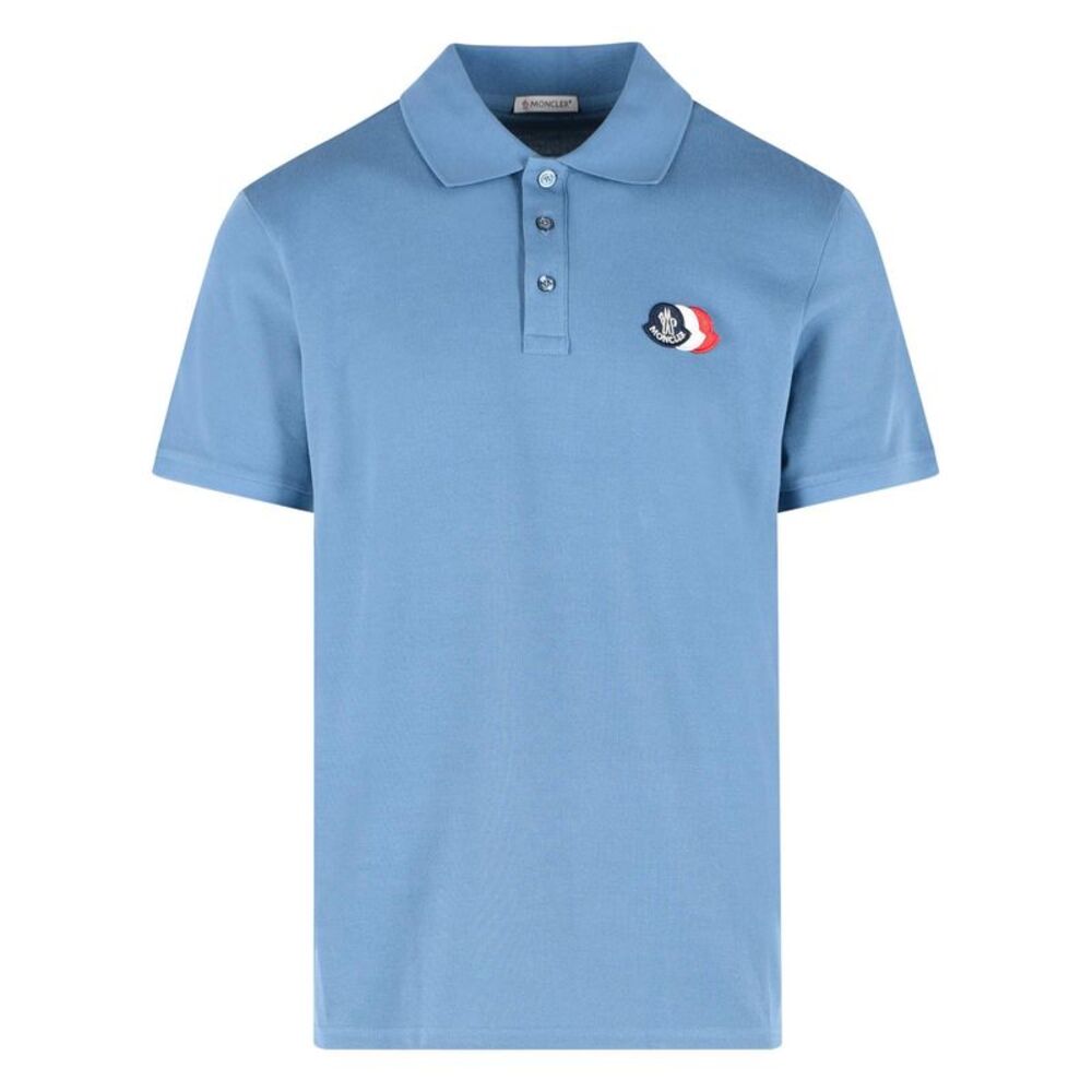 Moncler Polo Shirt In Light Blue Cotton Men